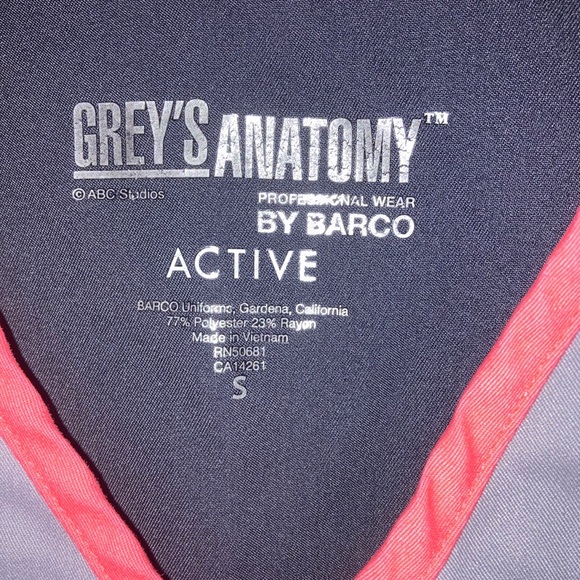 Grey's Anatomy Charcoal and Coral V-Neck Scrub Top - Picture 3 of 8
